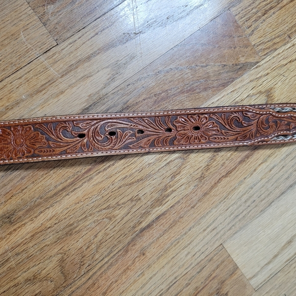 Vintage Brown Leather Embossed Belt with Silver Buckle Size 38 - Picture 11 of 16